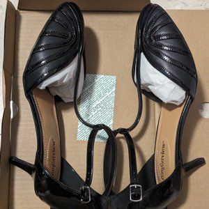 Black Patent T-Strap Pumps